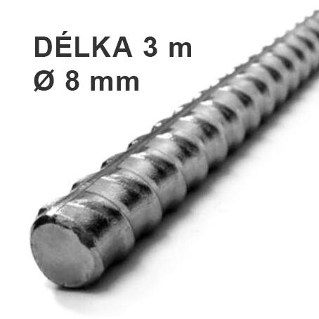 Ocelové žebírkové tyče Ø 8 mm - Tyč žebírková R8, délka 3m