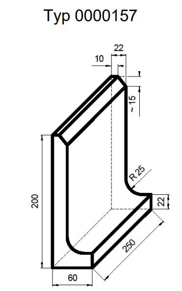 Čedičový L-kus č. 157 - Nákres rozměrů