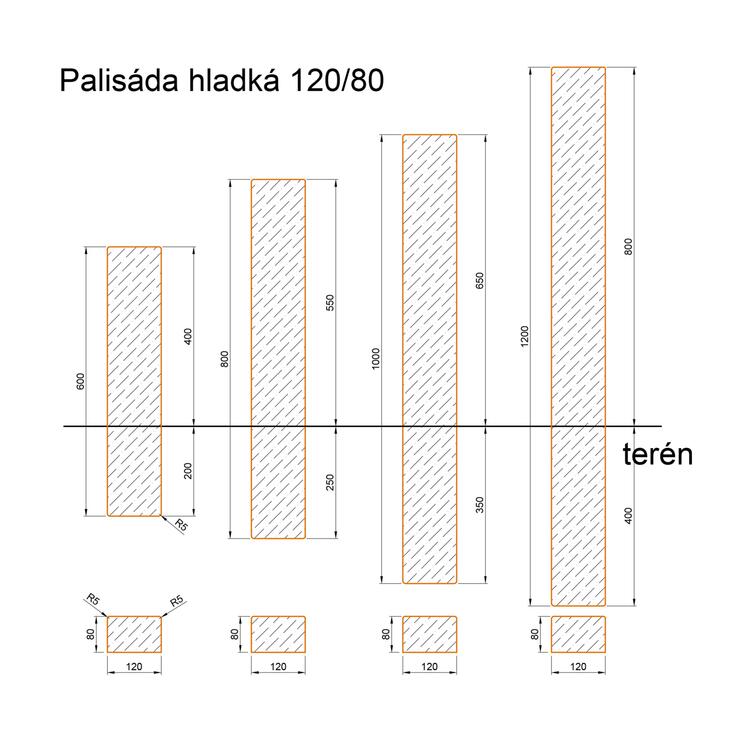 Betonová palisáda obdélníková HLADKÁ - Nákres rozměrů - foto č.7