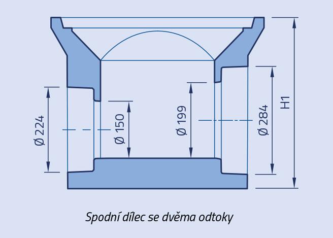 Spodní dílec se dvěma odtoky pro uliční vpusť 450 - Nákres rozměrů - foto č.3
